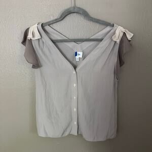 KOCH Grey Ruffle Detaill Button Front Blouse Size Small casual comfort workwear